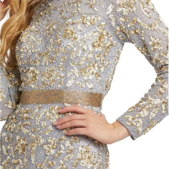 MacDuggal Sequin High-neck Long Sleeved Gown - Picture 3 of 4